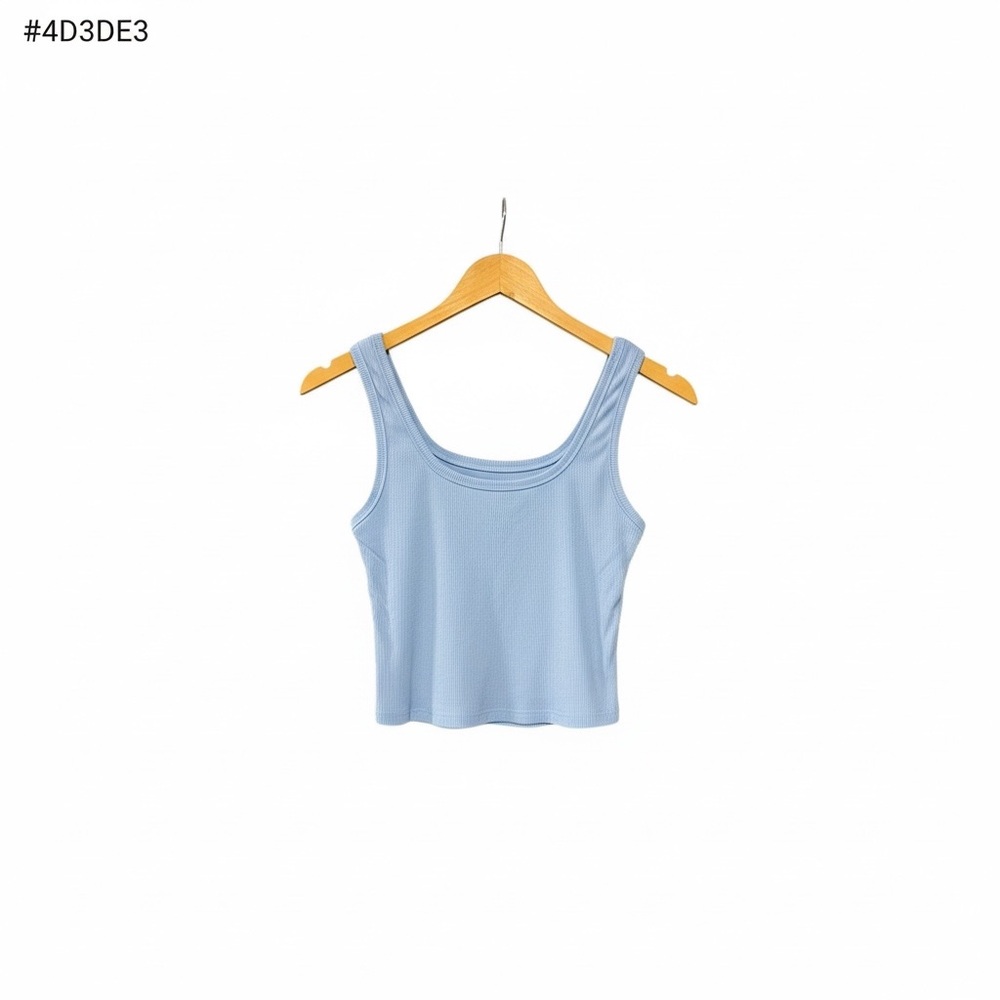 Women's Blue Ribbed Crop Top - Picture 2 of 3